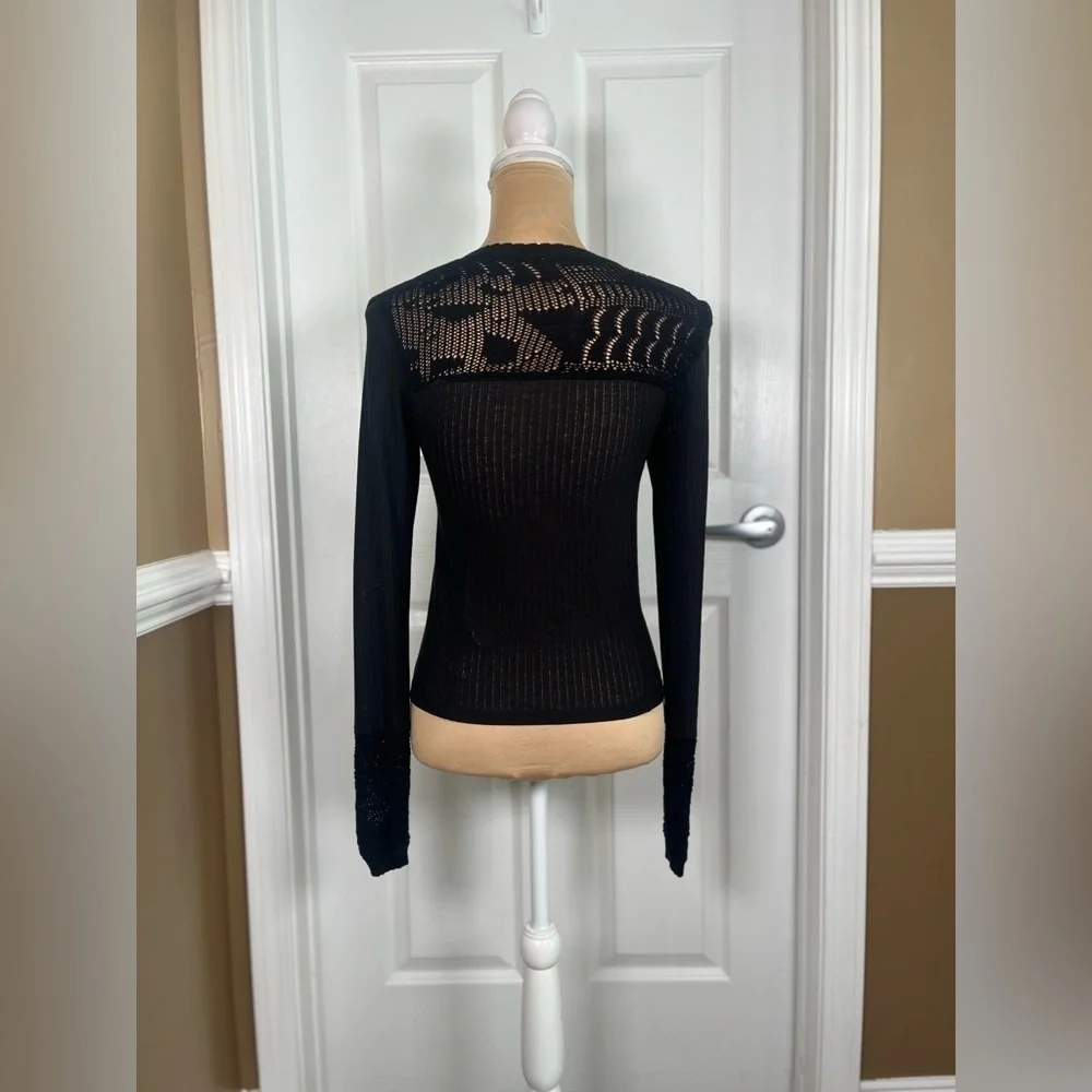 Free People Colette Scallop Neck Trim Knit Sweater Size XS